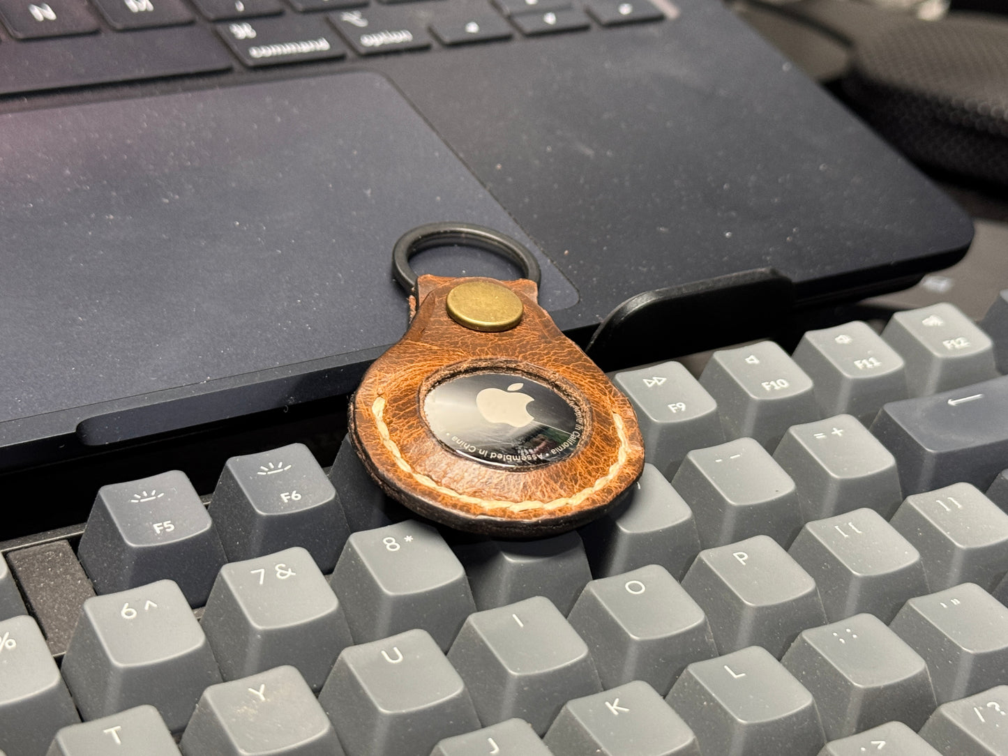 Buffalo Leather AirTag Keychain