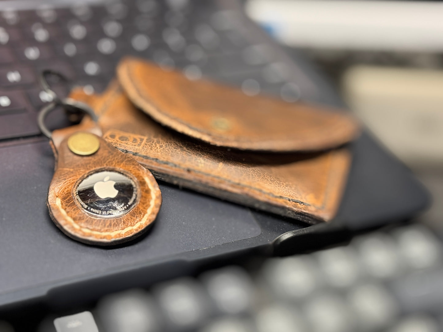 Buffalo Leather AirTag Keychain